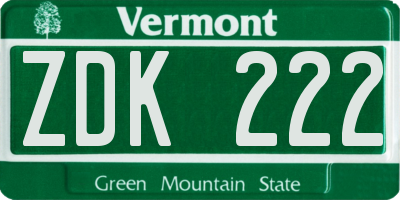 VT license plate ZDK222