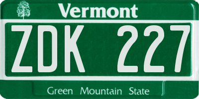 VT license plate ZDK227