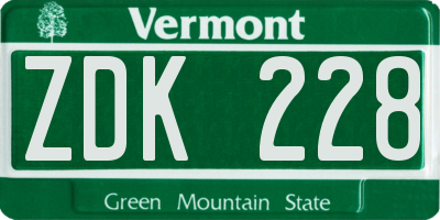 VT license plate ZDK228