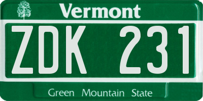 VT license plate ZDK231