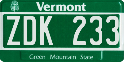 VT license plate ZDK233