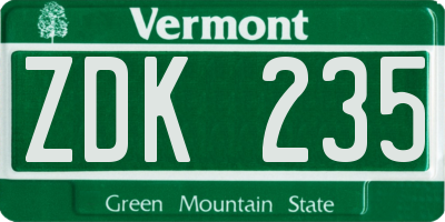 VT license plate ZDK235