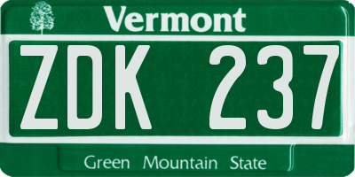 VT license plate ZDK237