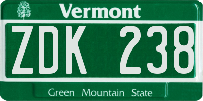 VT license plate ZDK238