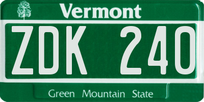 VT license plate ZDK240
