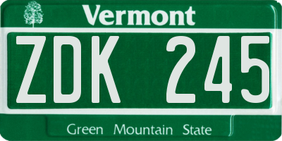 VT license plate ZDK245