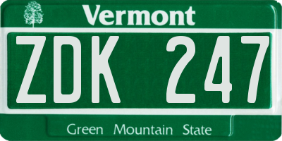 VT license plate ZDK247