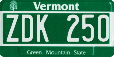 VT license plate ZDK250