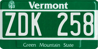 VT license plate ZDK258