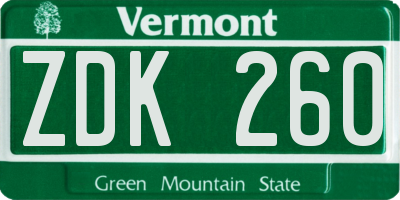 VT license plate ZDK260