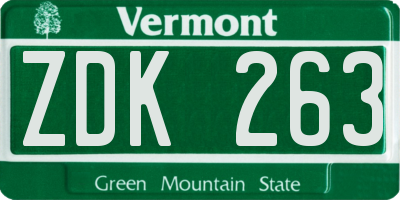 VT license plate ZDK263