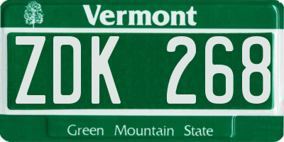 VT license plate ZDK268