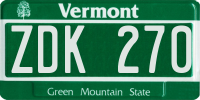 VT license plate ZDK270