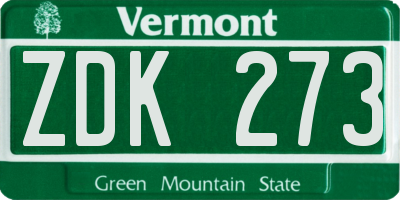 VT license plate ZDK273