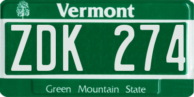 VT license plate ZDK274