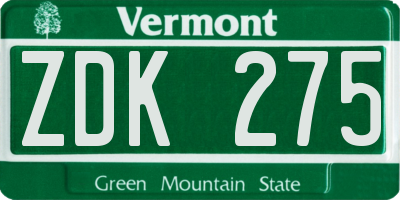 VT license plate ZDK275