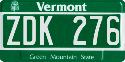 VT license plate ZDK276