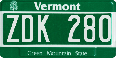 VT license plate ZDK280