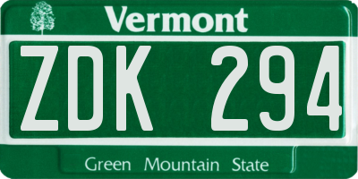VT license plate ZDK294