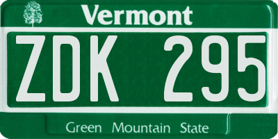 VT license plate ZDK295