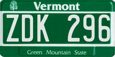 VT license plate ZDK296