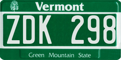 VT license plate ZDK298