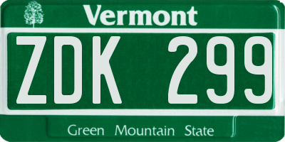 VT license plate ZDK299