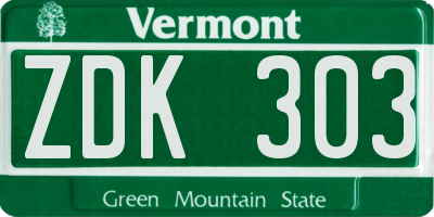 VT license plate ZDK303