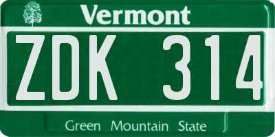 VT license plate ZDK314