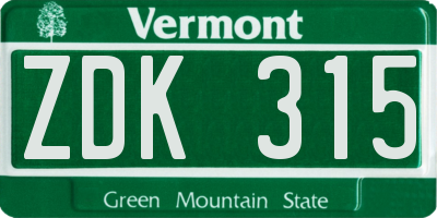 VT license plate ZDK315