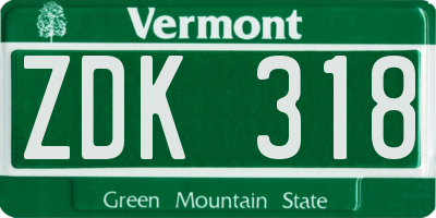 VT license plate ZDK318