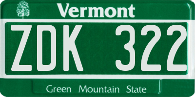 VT license plate ZDK322