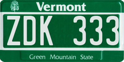 VT license plate ZDK333