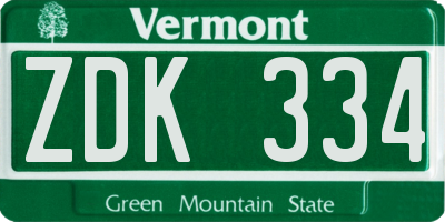 VT license plate ZDK334