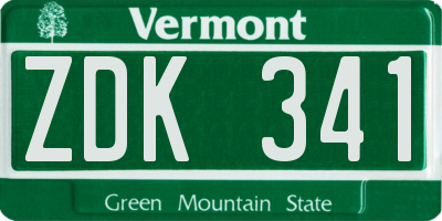VT license plate ZDK341