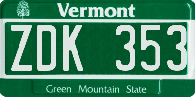VT license plate ZDK353