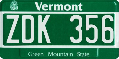 VT license plate ZDK356