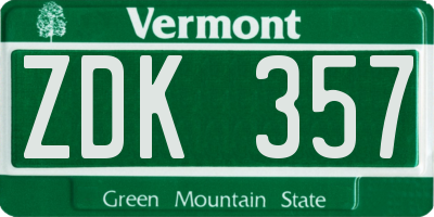 VT license plate ZDK357