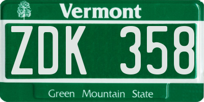 VT license plate ZDK358