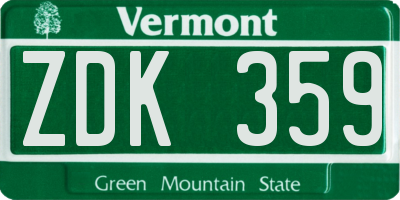 VT license plate ZDK359