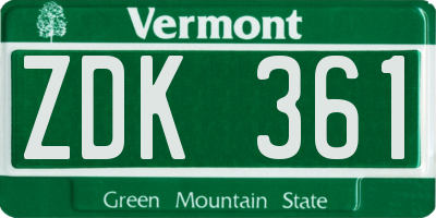 VT license plate ZDK361