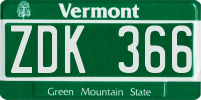 VT license plate ZDK366