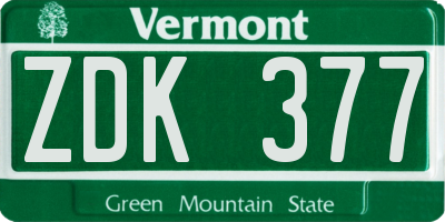 VT license plate ZDK377