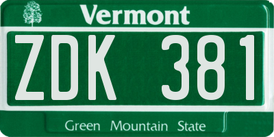 VT license plate ZDK381