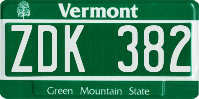 VT license plate ZDK382