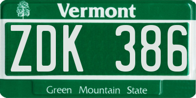 VT license plate ZDK386