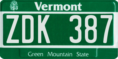 VT license plate ZDK387