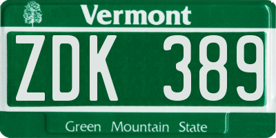 VT license plate ZDK389