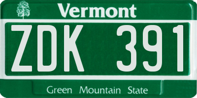 VT license plate ZDK391