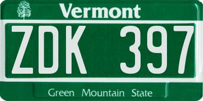 VT license plate ZDK397